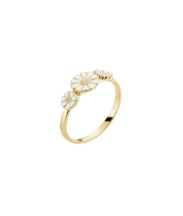 MARGUERIT RING 1X7,5MM OG 2X5MM 24 KT FORGYLDT HVID EMAJLE 925