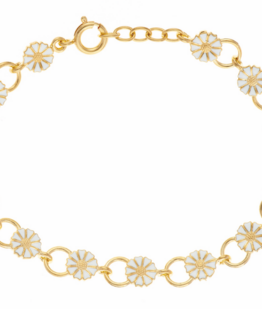MARGUERIT ARMBÅND MED 13X7,5MM 24 KT FORGYLDT HVID EMALJE 19-21CM 925