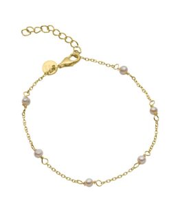 Aqua Dulce – Pearly – 4103 – Armbånd i 14kt. forgyldt sølv med 6 små ferskvandsperler. Mål: 17+3cm.