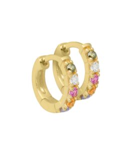 Aqua Dulce – Elina – 3712 – Creoler i 14kt. forgyldt sølv med pastelfarvede zirkoner. Mål: 10,7mm.