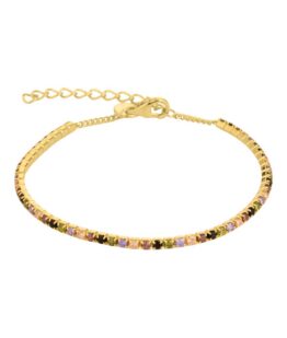 Aqua Dulce – Linea – 4351 – armbånd i 14kt. forgyldt sølv med farvede zirkoner. Mål: 17+3cm