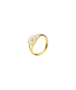 Marguerit ring 9mm 24kt forgyldt sølv hvid emalje