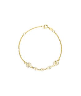 Lund Copenhagen –  90117519-M -  Marguerit armbånd i 24kt. forgyldt med hvid emalje. Længde: 19+3cm. Mål: 2x7,5mm og 3x5mm.