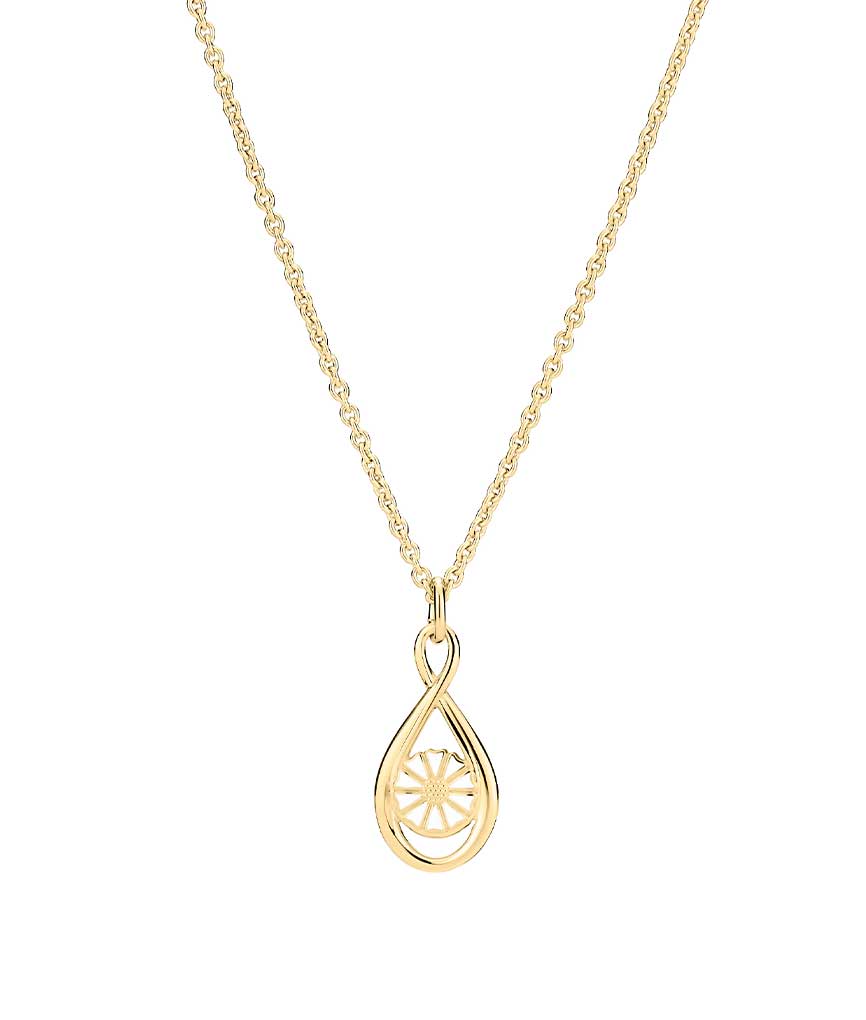Lund Copenhagen –  9025116-M-  Marguerit collier 24kt. forgyldt med hvid emalje. Længde: 45-48 cm. 1x7,5mm Marguerit med infinity.